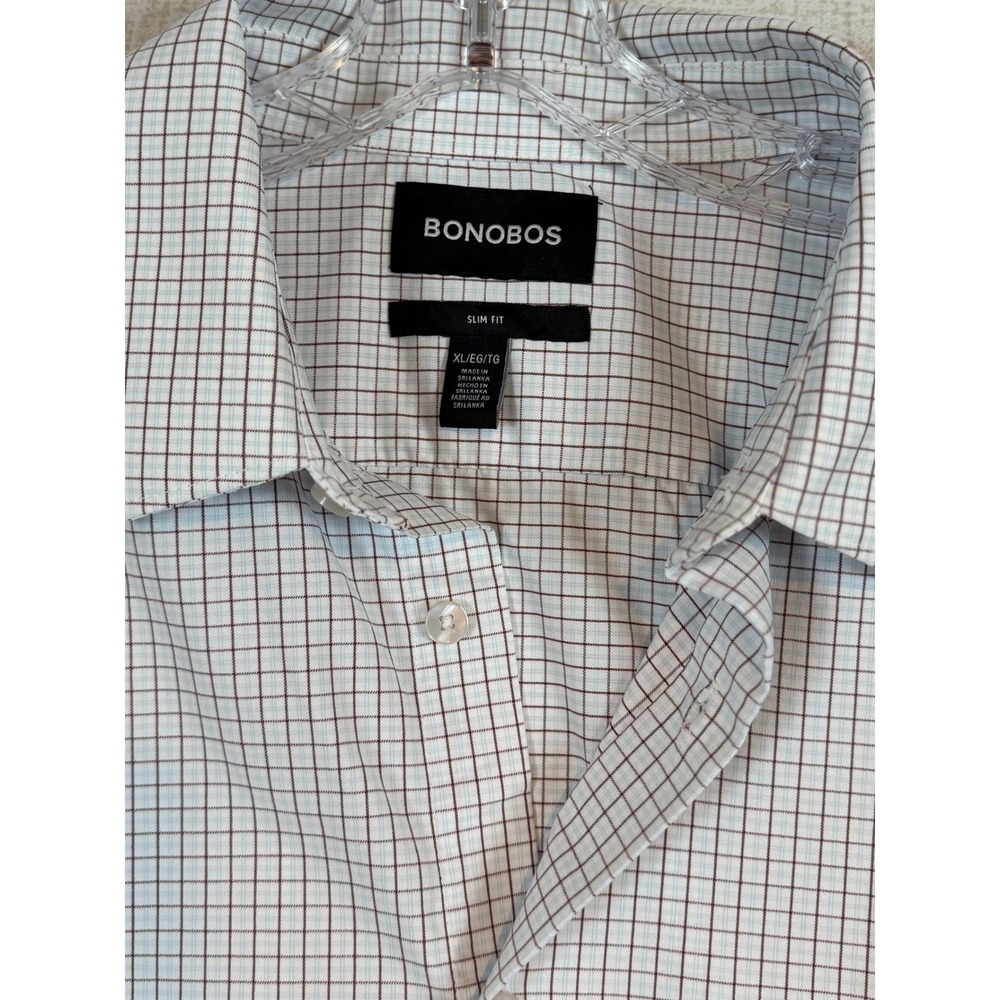 NWOT‎ Bonobos Slim Fit Performance Shirt Mens XL White Blue Micro Grid Check